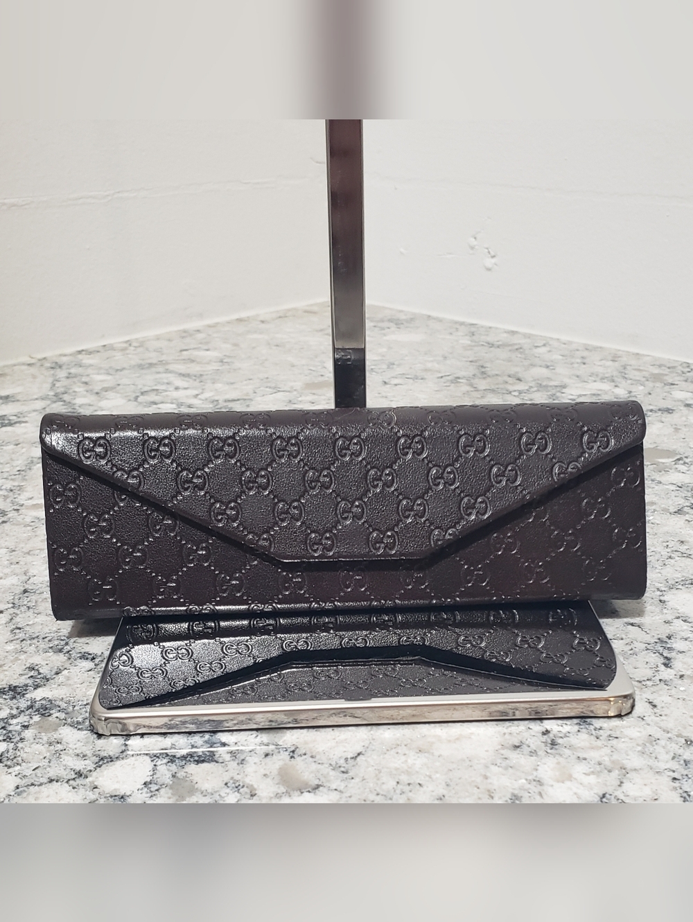 Gucci Black Embossed Leather Eyeglasses Case